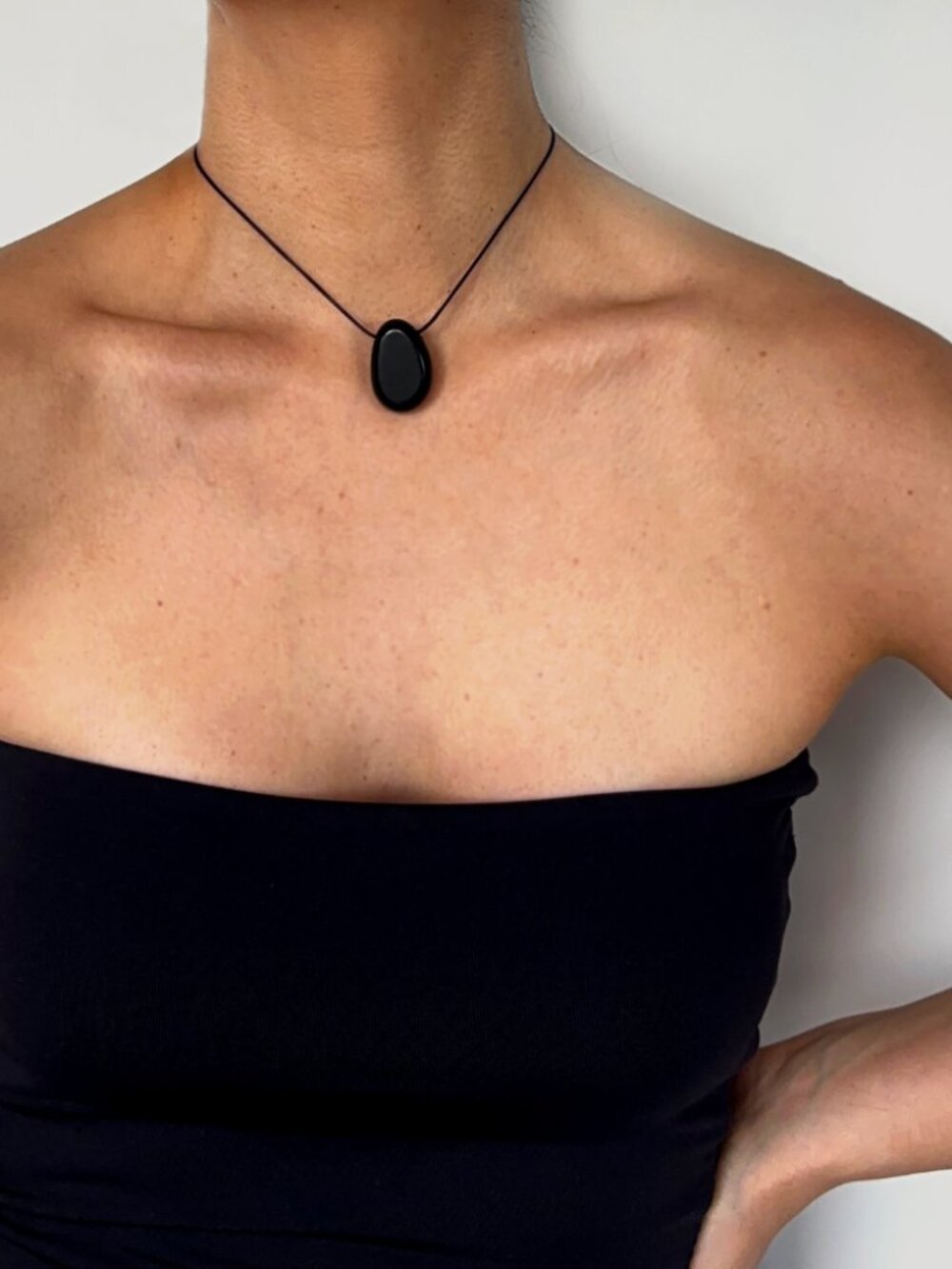Long Adjustable Stone Pendant Necklace – Black Cord Choker